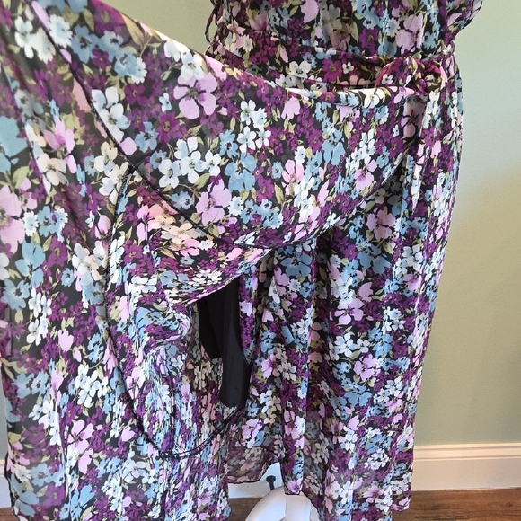 Prettygarden Purple Floral V-Neck Flutter Sleeve Wrap Dress Women's XXL (20-22) - Picture 8 of 10